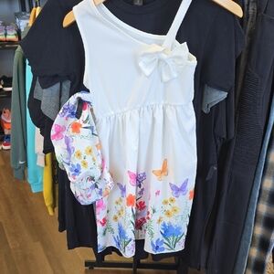 Monsoon White Floral Kids Top with Bonnet/ Hat